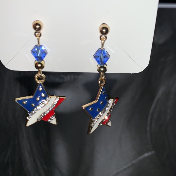 Star American Flag Pendant Red White and Blue Dangles From Stud with Blue Czech - Picture 9 of 12